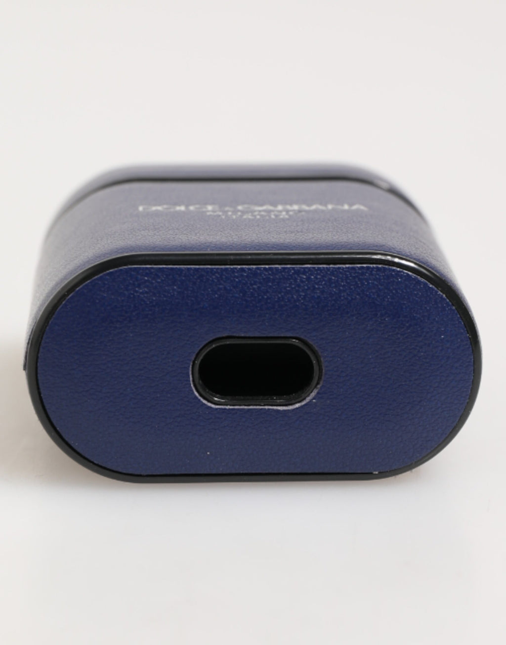 Blått skinndeksel med logotrykk og flip-holder til Airpods-tilbehør til menn