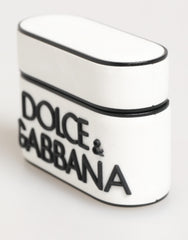 Dolce & Gabbana White Black Rubber Logo Embossed Accessory Airpods Case