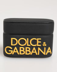 Dolce & Gabbana Black Yellow Rubber Logo Embossed Accessory Airpods Case