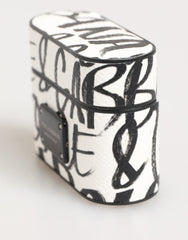 Dolce & Gabbana Black White Leather Monogram Print Logo Holder Airpods Case
