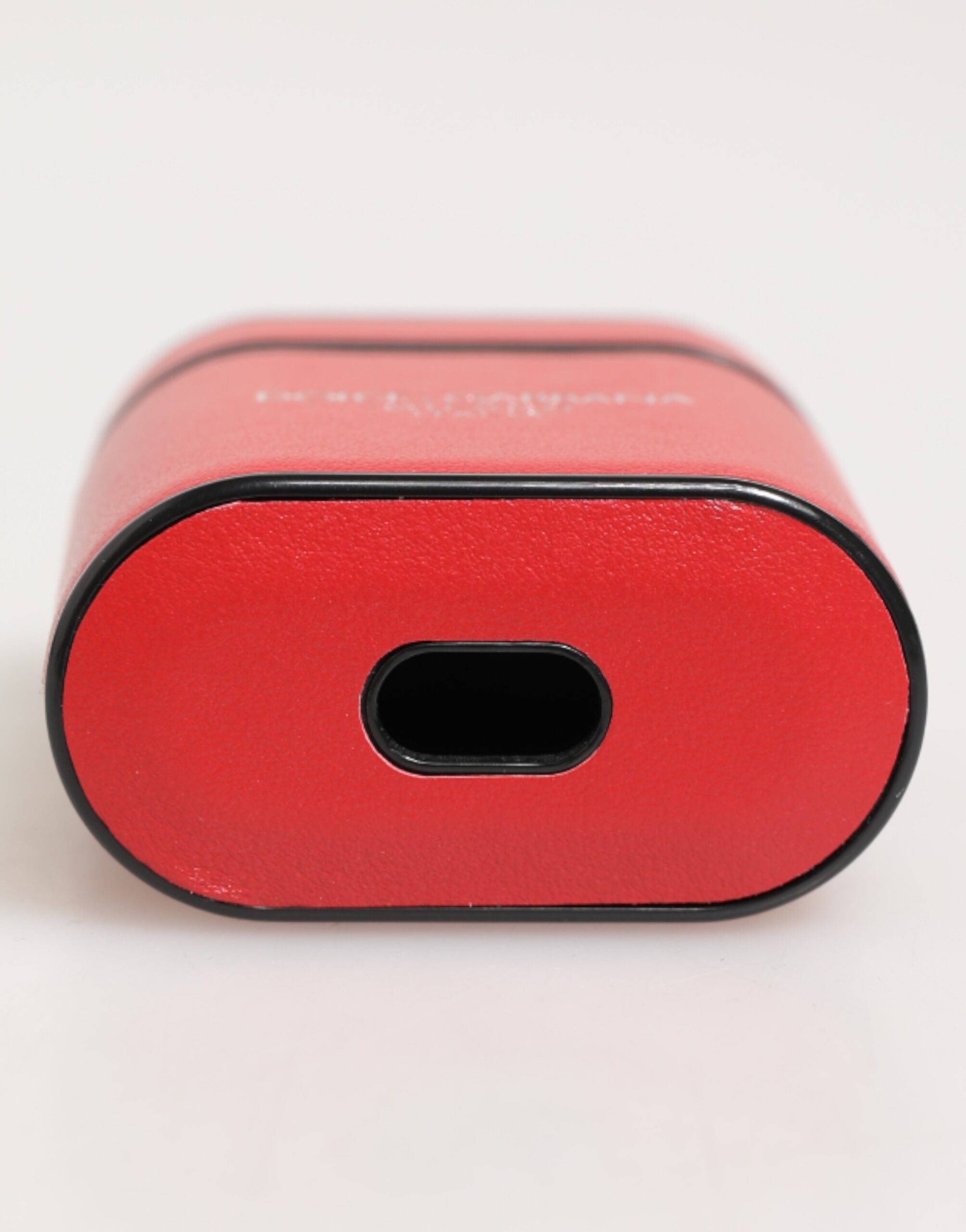 Rødt og hvitt kalveskinnsskinns-logo-klipsdeksel til Airpods