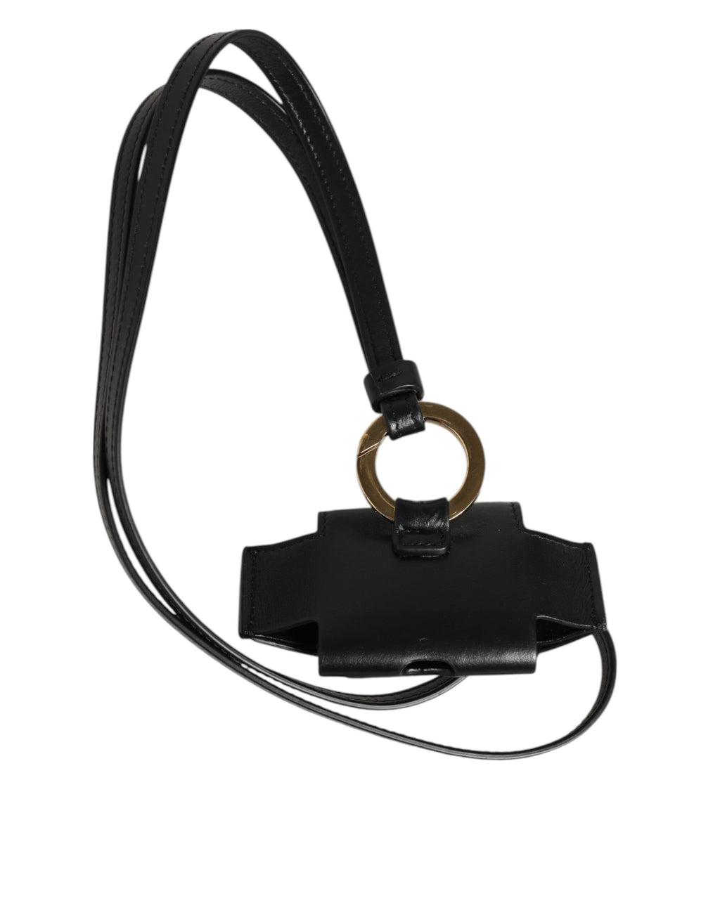 Svart skinnrem, gullfarget metall DG-logoplakett, Airpods-deksel