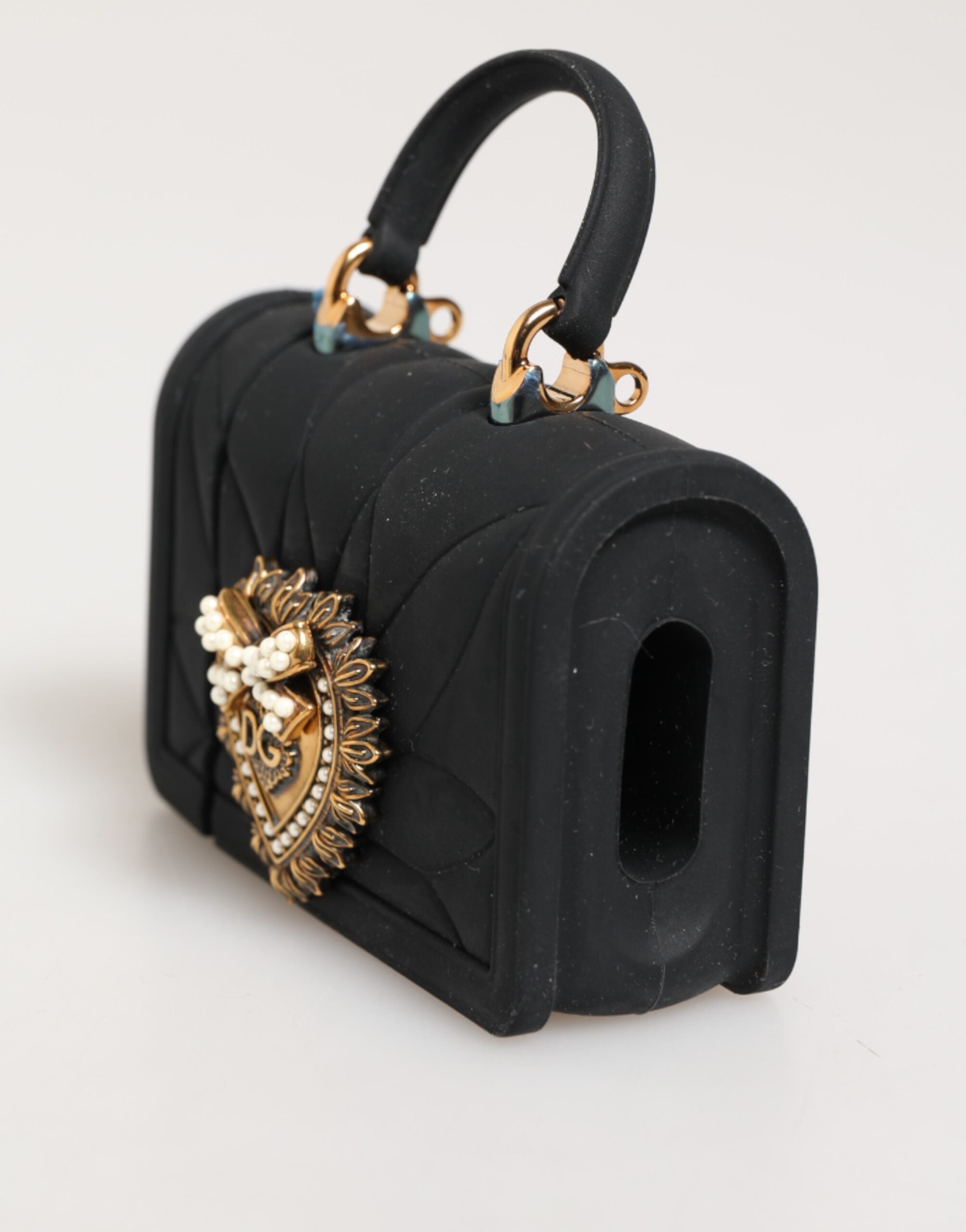 Dolce &amp; Gabbana Svart Silikon Devotion Hjärtfodral Handväska Airpod-fodral