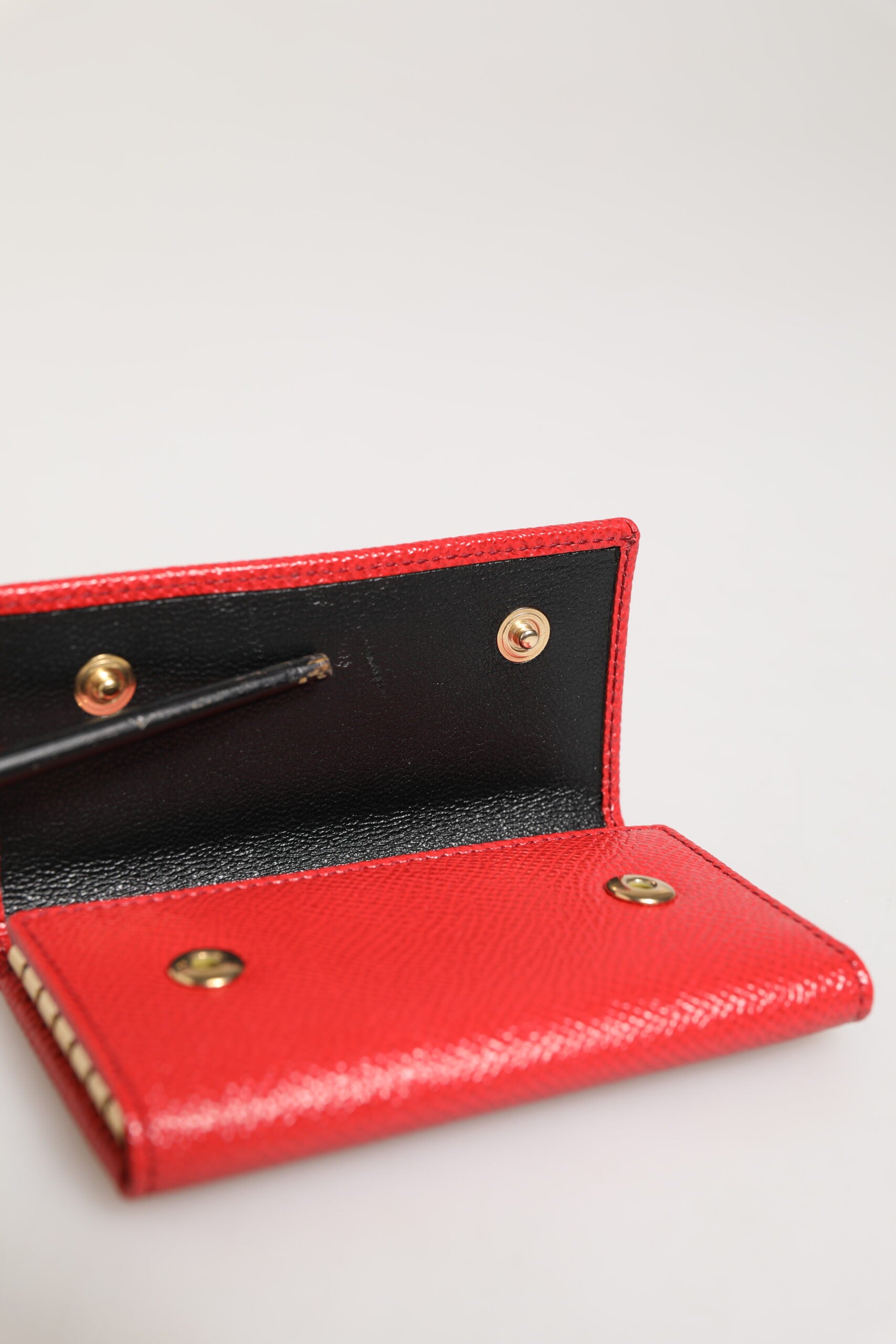 Dolce & Gabbana Red Leather Silver Metal Logo Plaque Trifold  Key Holder