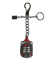Dolce & Gabbana Black Red Military Leather Patch DG Logo Keychain Keyring