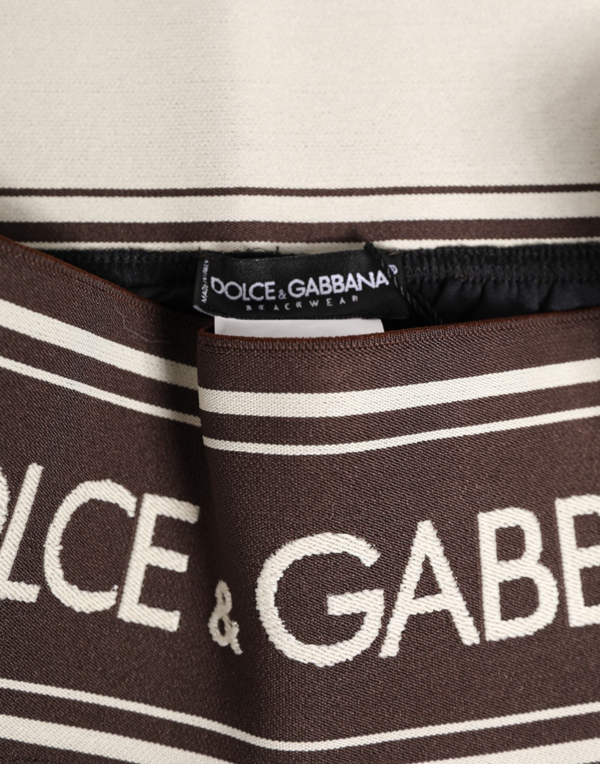 Dolce & Gabbana Brown Polyester Logo Elastic Waistband Swimwear