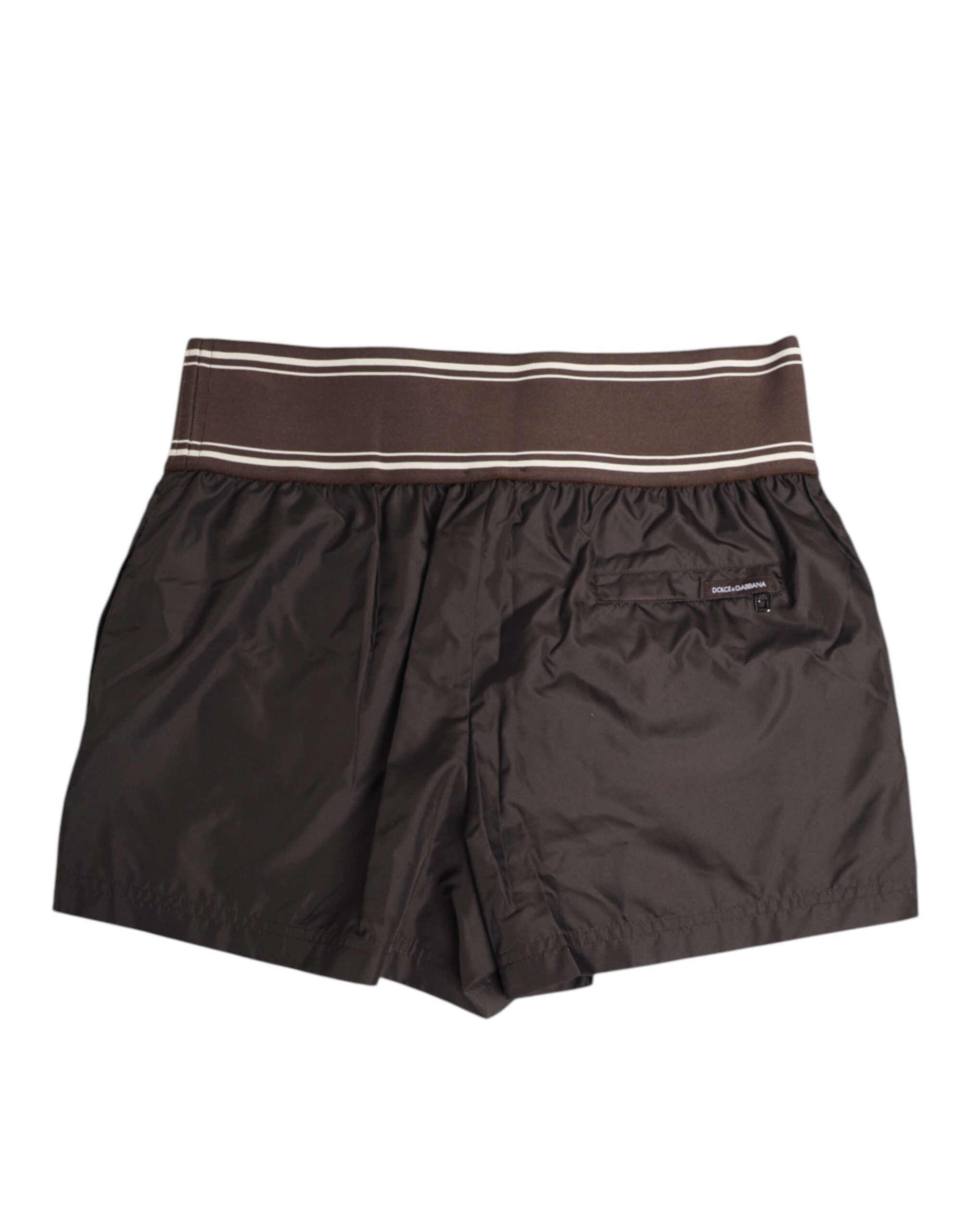 Dolce & Gabbana Brown Polyester Logo Elastic Waistband Swimwear