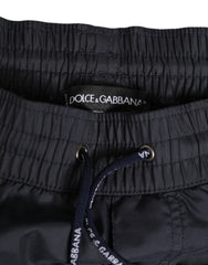 Dolce & Gabbana Black White Polyester Logo Elastic Waistband Swimwear