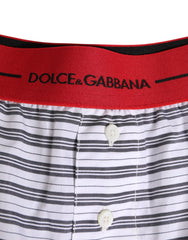 Dolce & Gabbana White Striped Cotton Red Waistband Shorts Swimwear
