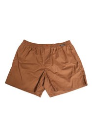 Dolce & Gabbana Brown Cotton Boxer Waistband Short Swimwear