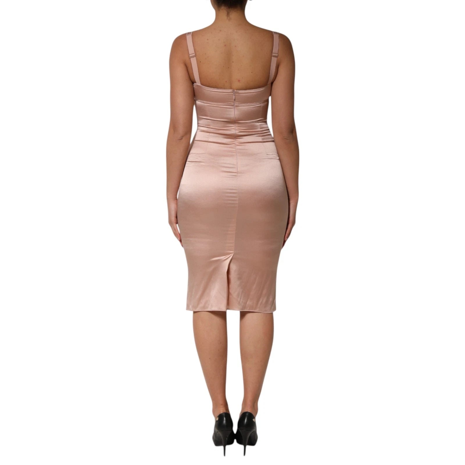 Rosa siden- och satin-bustier-midiklänning med bodycon-detaljer