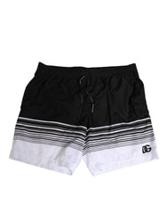 Dolce & Gabbana Black White Striped DG Logo Men Short  Swimwear
