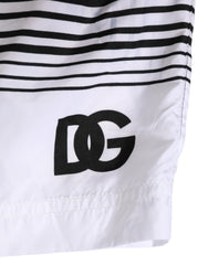 Dolce & Gabbana Black White Striped DG Logo Men Short  Swimwear