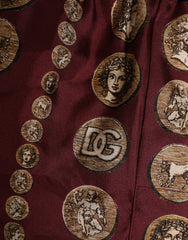 Dolce & Gabbana Burgundy Silk Coin Print Men Boxer Short Swimwear