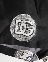 Dolce & Gabbana Black Silk Ancient Coin Print Boxer Short Swimwear