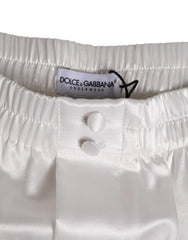 Dolce & Gabbana White Silk Satin Elastic Men Boxer Short Swimwear
