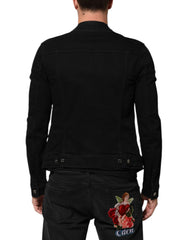 Dolce & Gabbana Black Cotton Denim Stretch Button Up Jacket