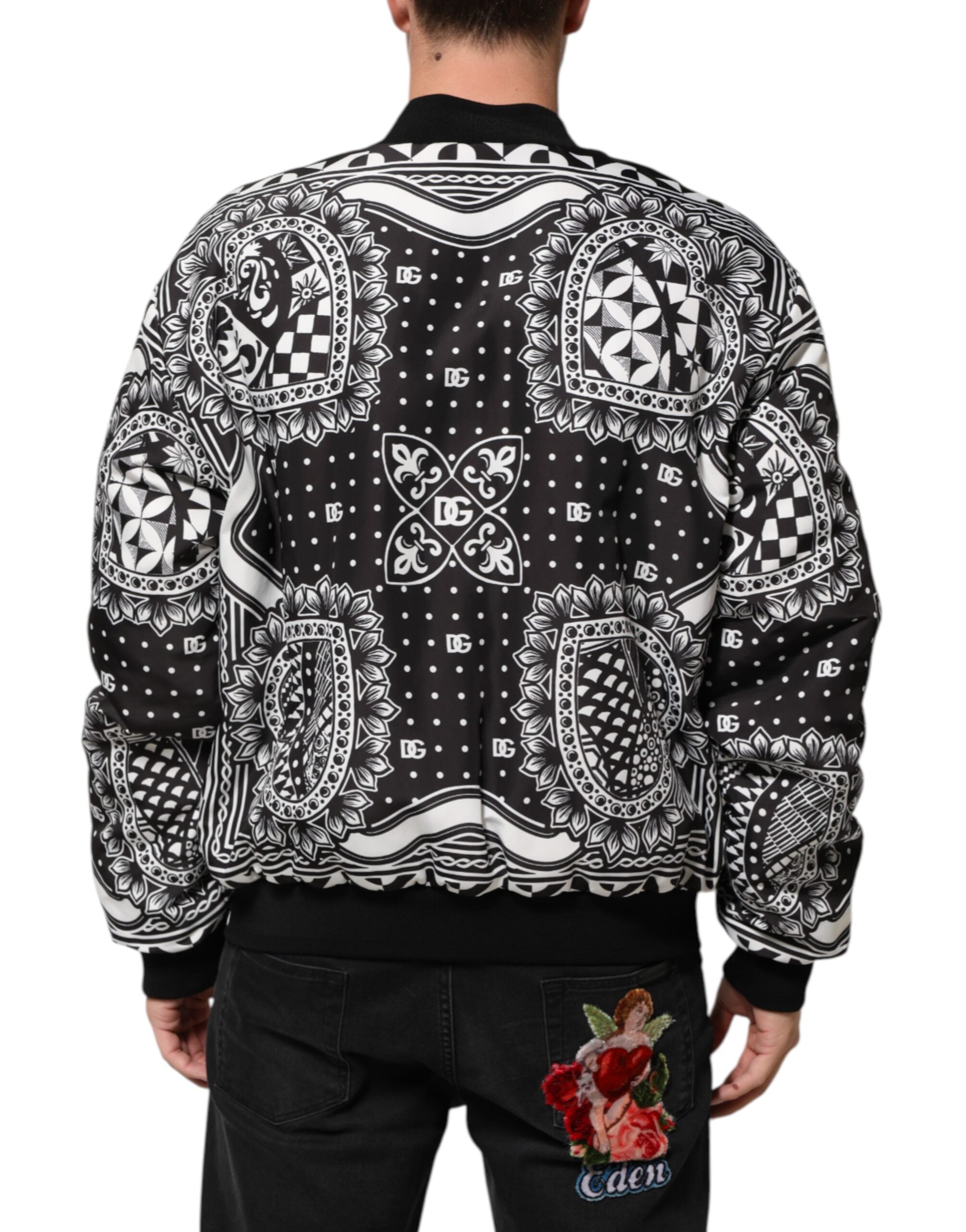 Dolce & Gabbana Black White Bandana Print Bomber Jacket