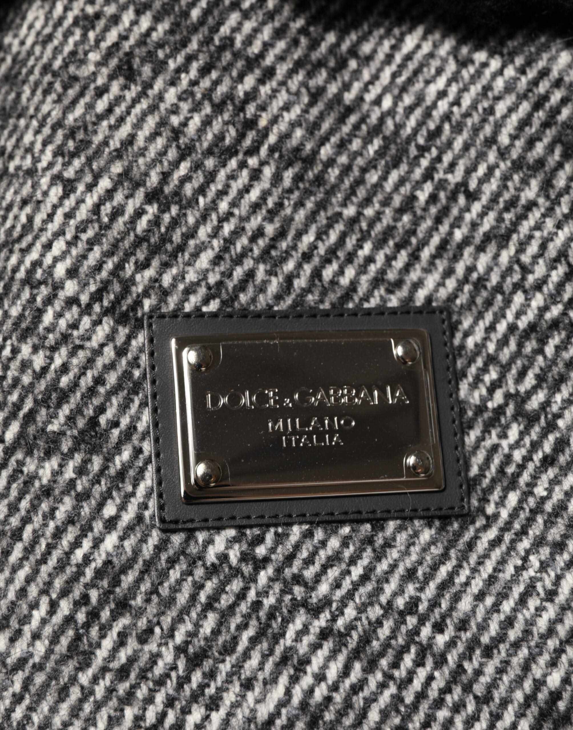 Dolce & Gabbana Gray Wool Herringbone Shearling Collar Bomber Jacket