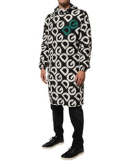 Dolce & Gabbana Black White Logo Print Hooded Coat Men Jacket