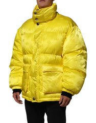 Dolce & Gabbana Yellow Nylon Logo Puffer Bomber Men Jacket