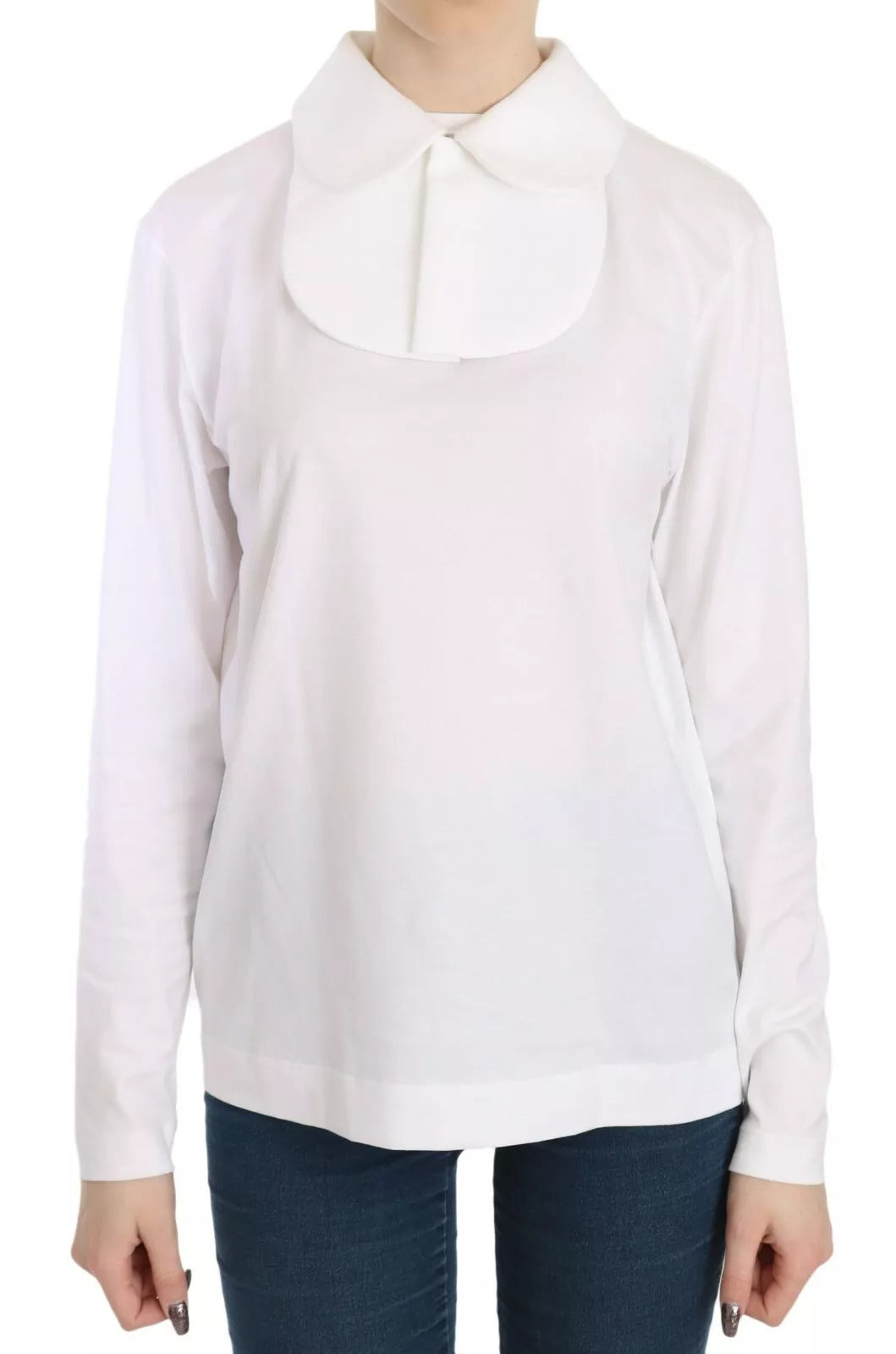 Dolce & Gabbana White Cotton Longsleeve Collared Blouse