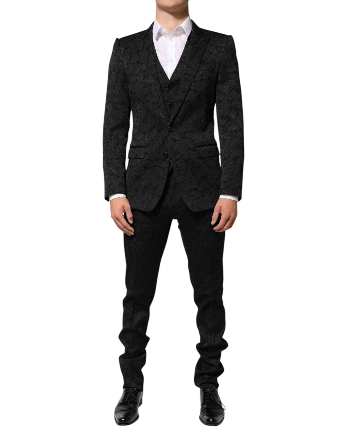 Dolce & Gabbana Black 3 Piece Brocade Jacquard Suit MARTINI