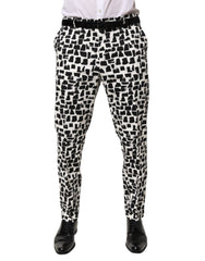 Dolce & Gabbana Black White Abstract Print Cotton Blend Pants