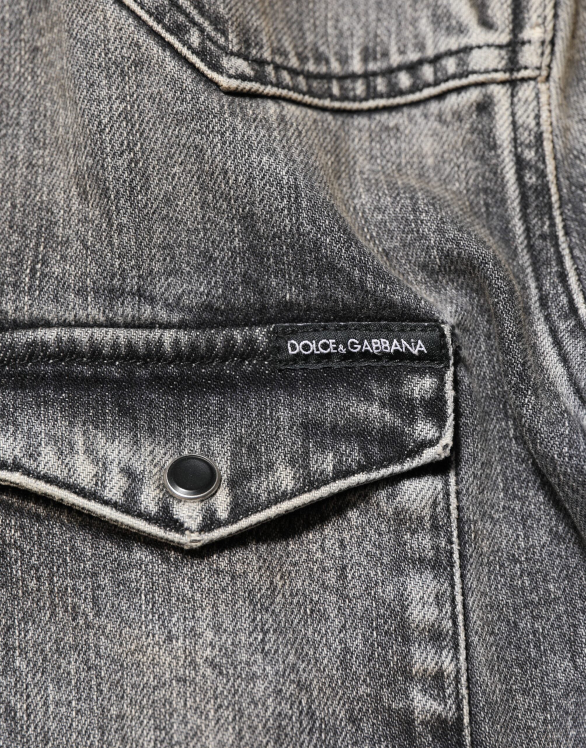 Dolce & Gabbana Black Washed Cotton Snap Long Sleeve Casual Shirt