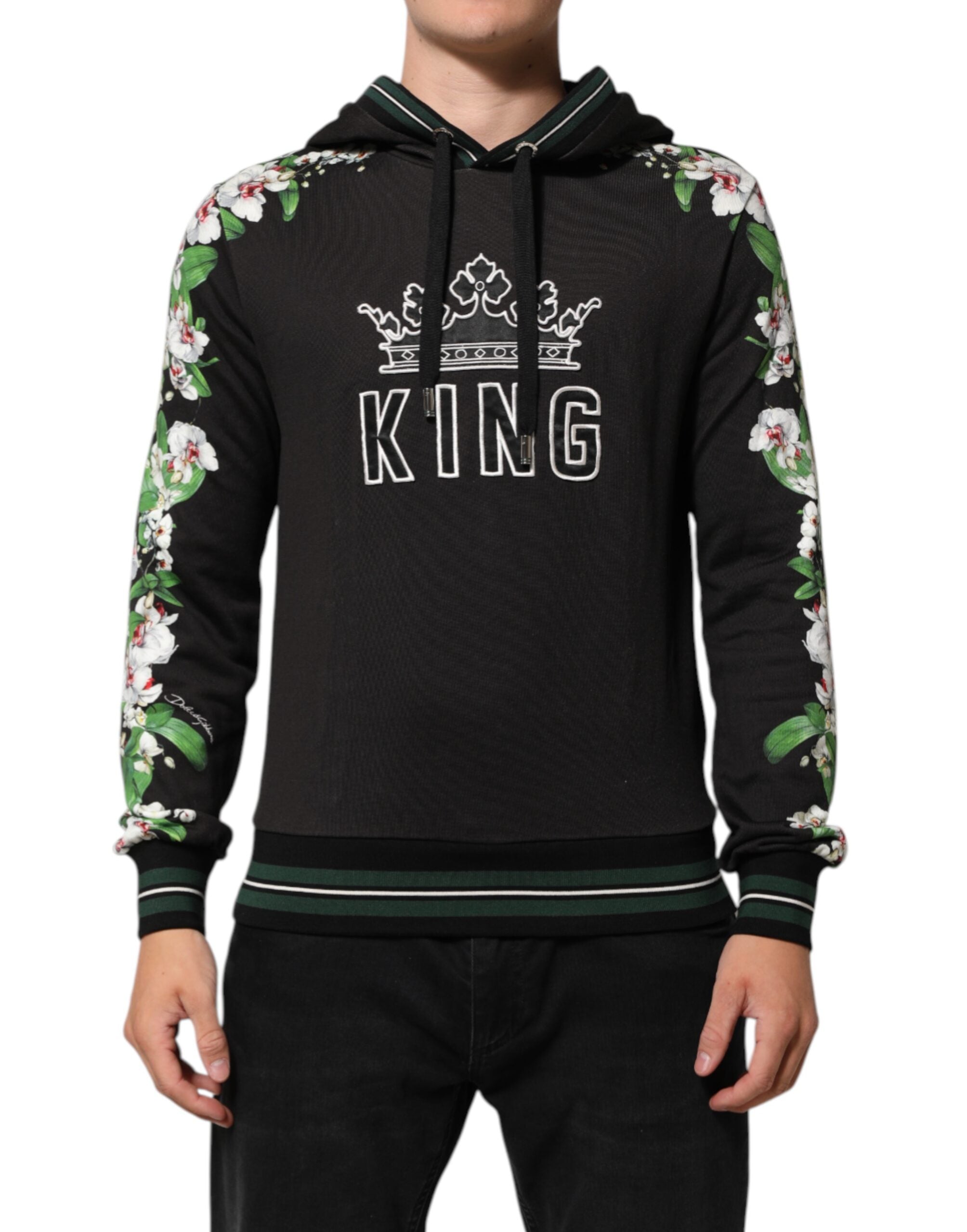 KING Svart Orkidé Blomster Krone Logo Hettegenser