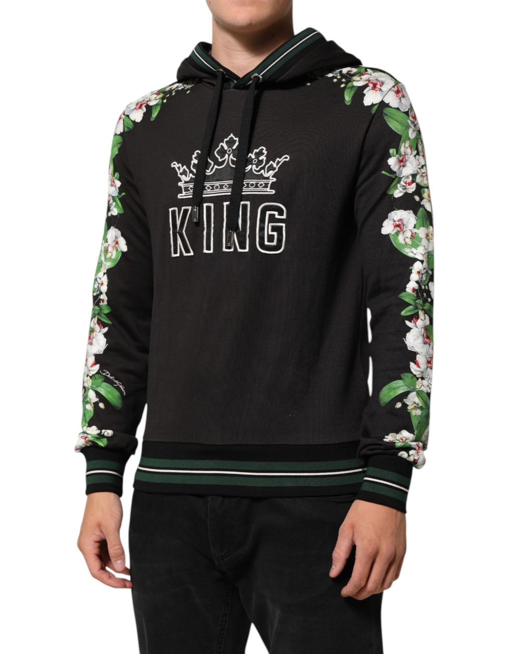 KING Svart Orkidé Blomster Krone Logo Hettegenser