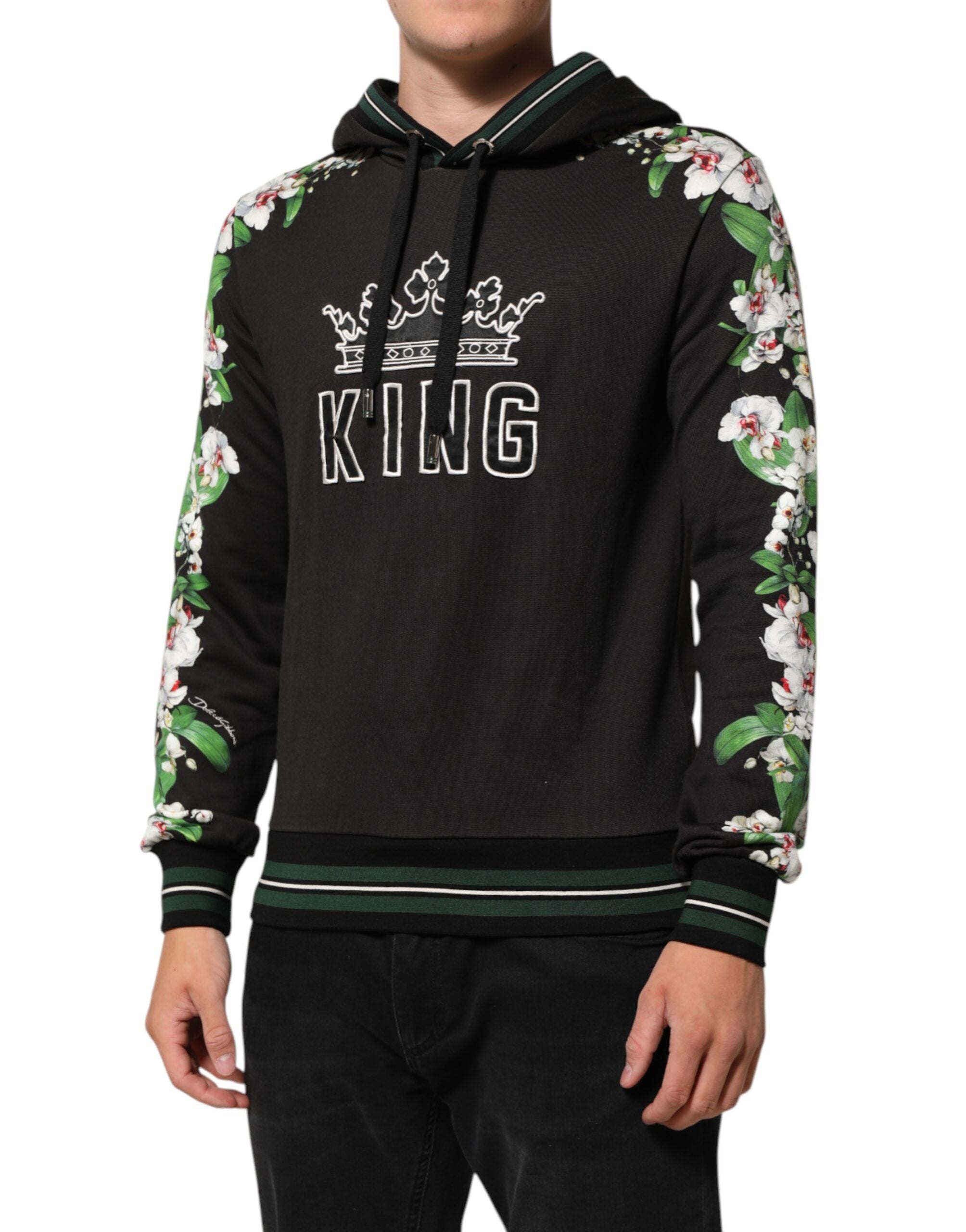 KING Svart Orkidé Blomster Krone Logo Hettegenser