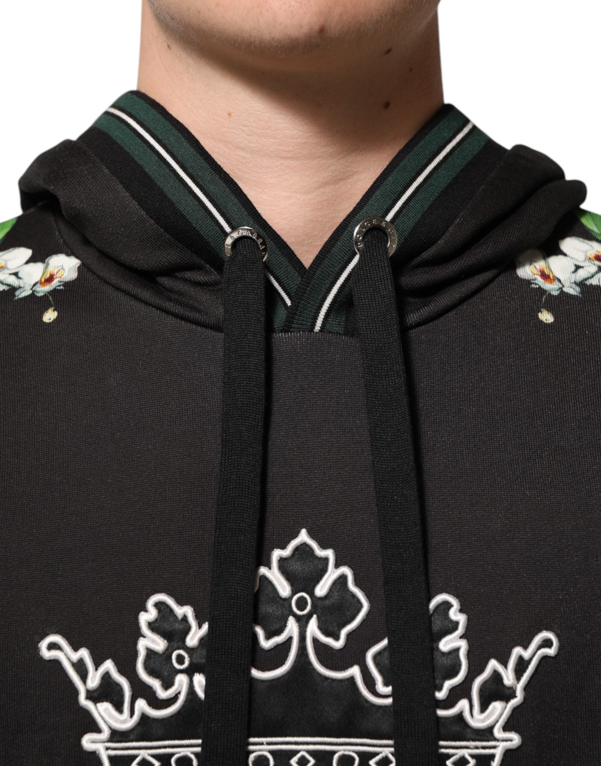 KING Svart Orkidé Blomster Krone Logo Hettegenser