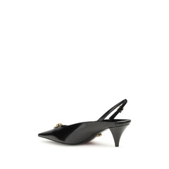 Versace Black Leather Mid Heel Pumps