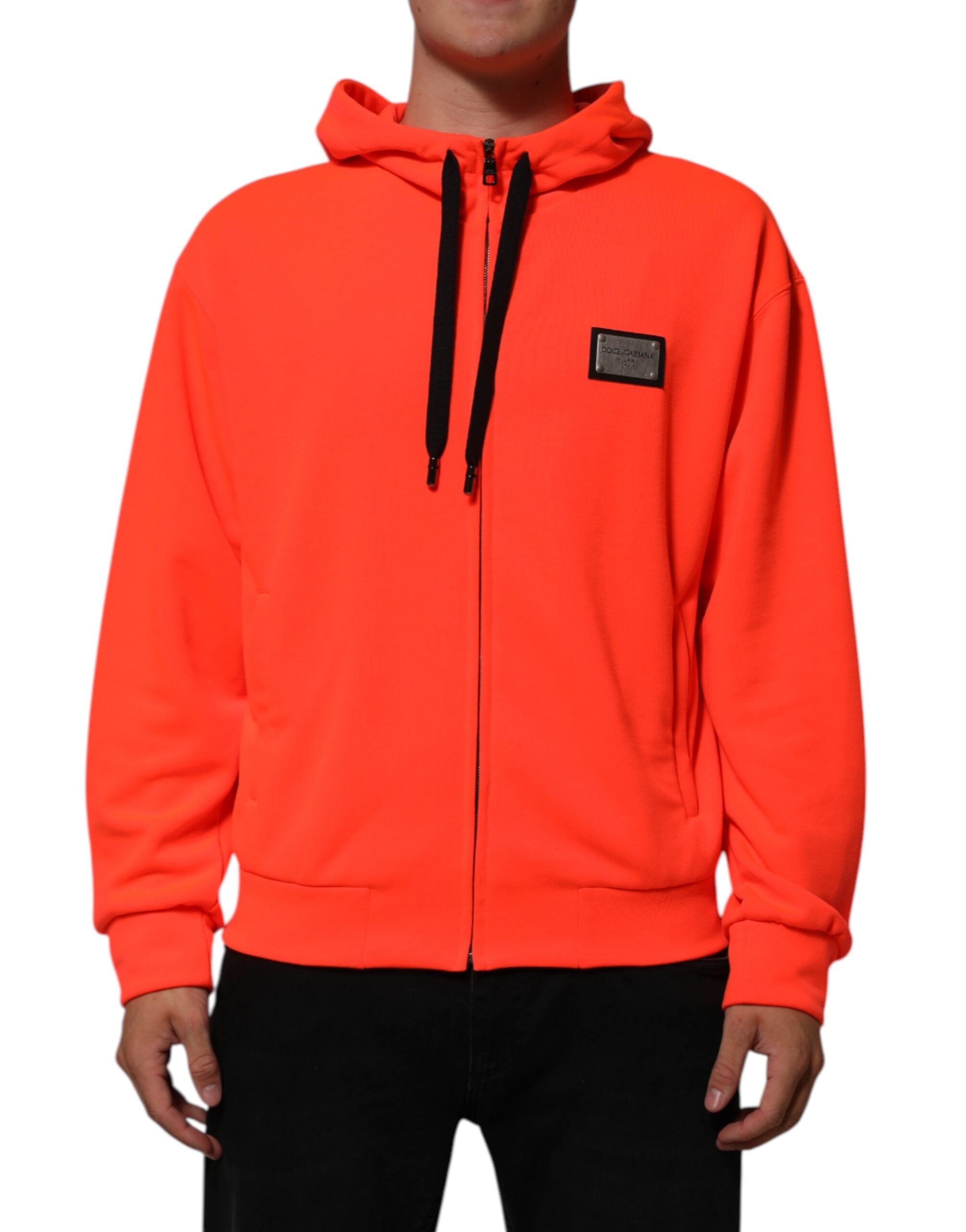 Rød fluorescerende polyester-logo-lapp-hettegenser