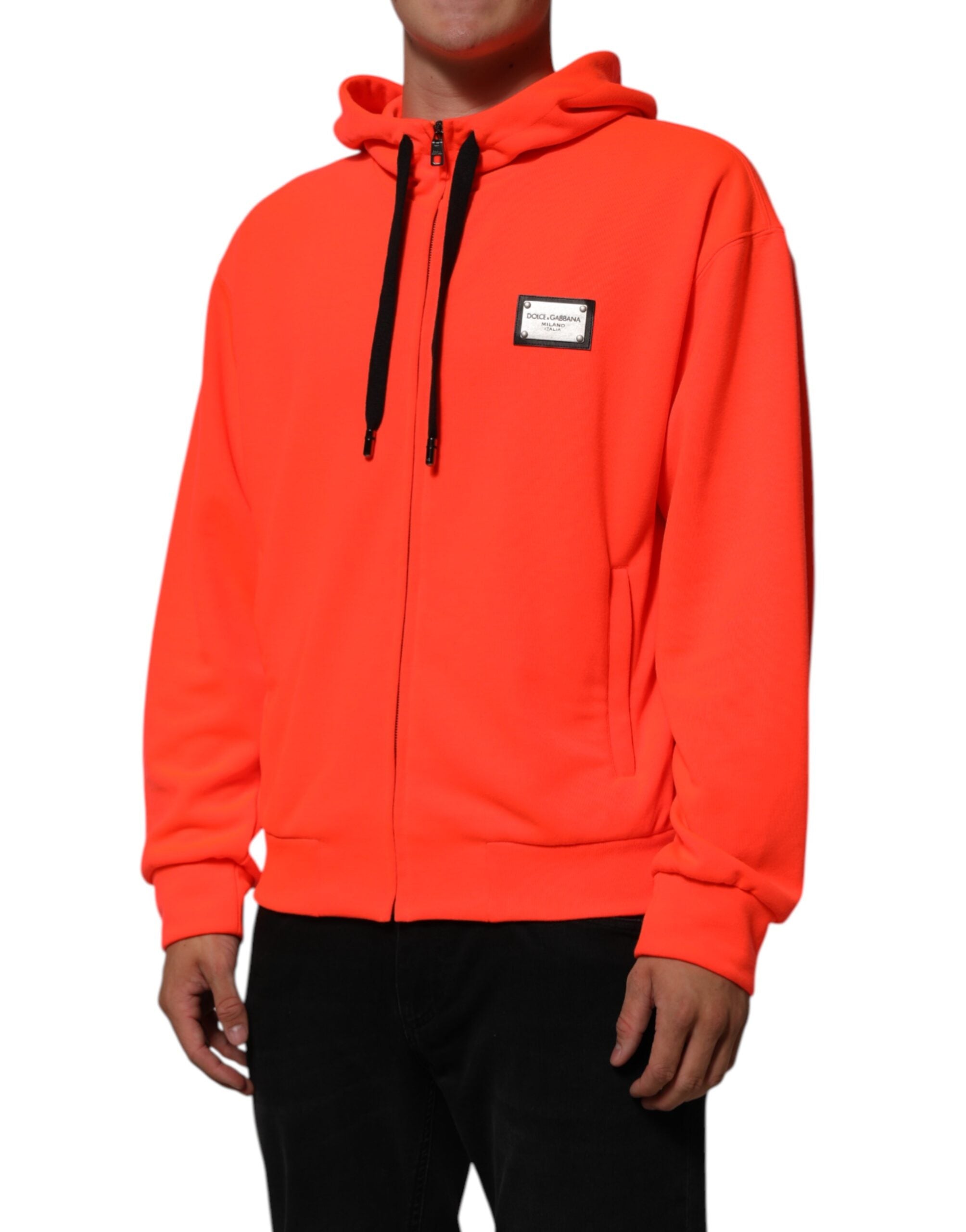 Rød fluorescerende polyester-logo-lapp-hettegenser