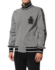 Dolce & Gabbana Black White Houndstooth Wool Crest Jacket Sweater