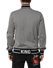 Dolce & Gabbana Black White Houndstooth Wool Crest Jacket Sweater