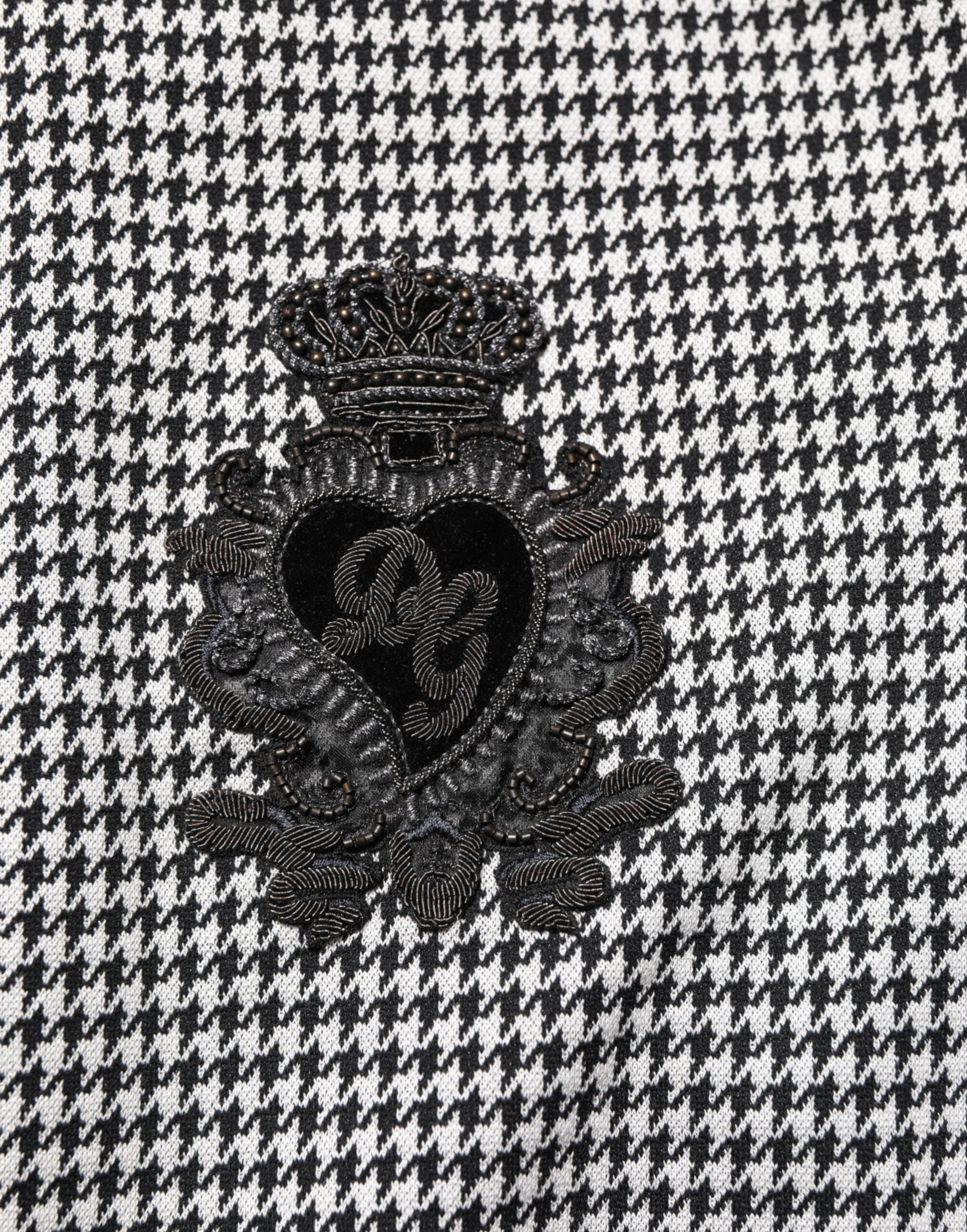 Dolce & Gabbana Black White Houndstooth Wool Crest Jacket Sweater