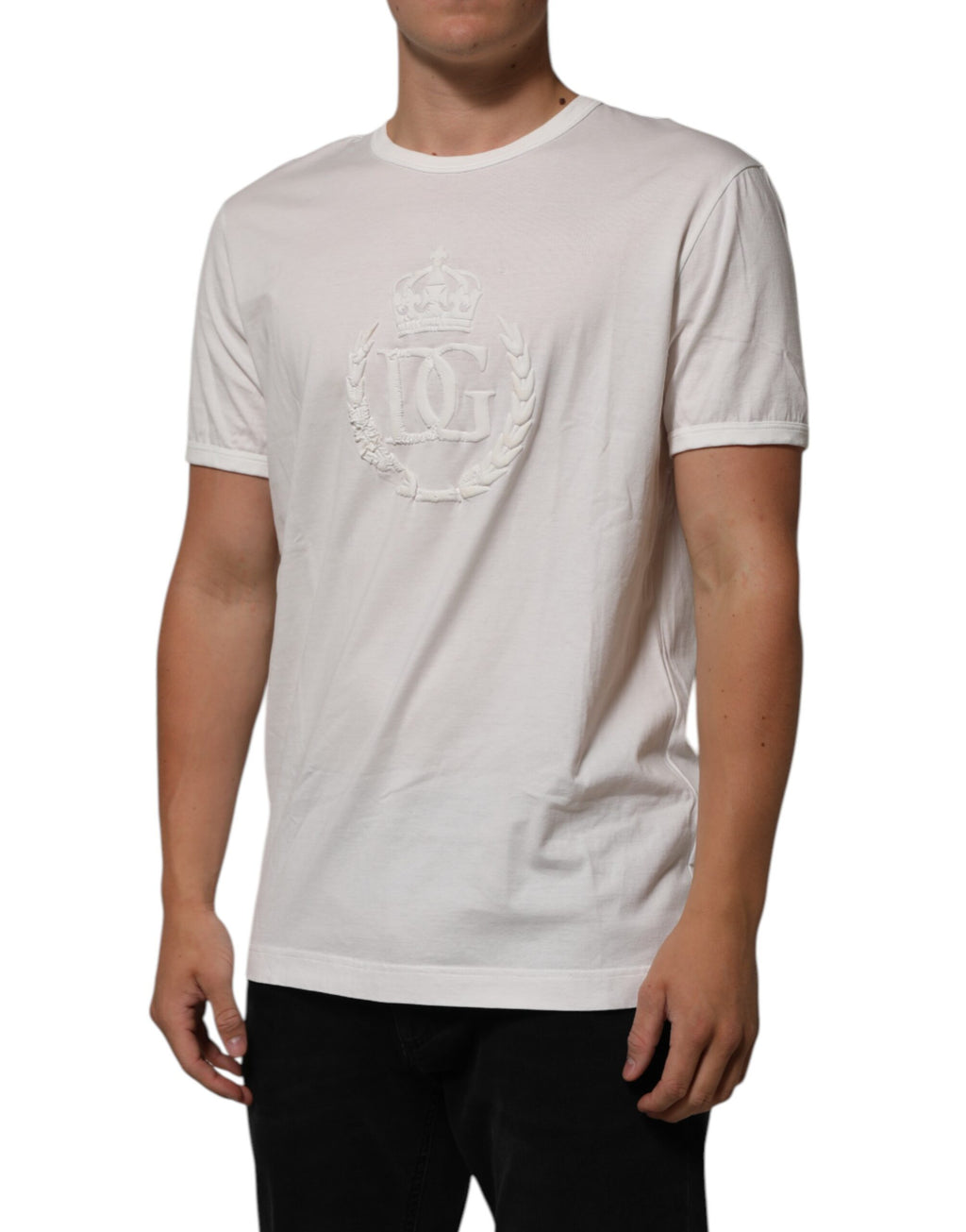Hvit bomull DG Crown Embossed herre-T-skjorte