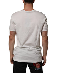 Dolce & Gabbana White Cotton DG Crown Embossed Men T-shirt