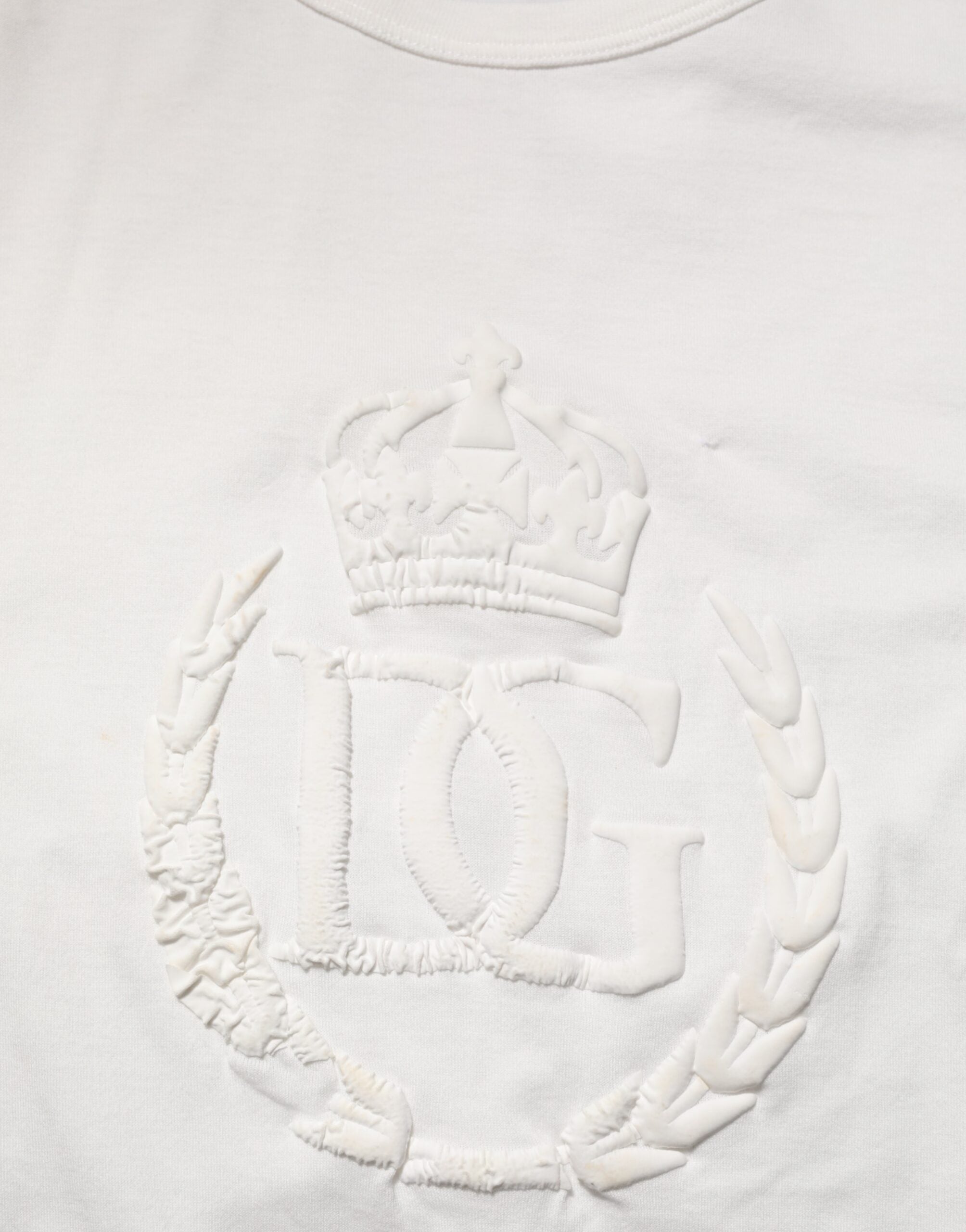 Dolce & Gabbana White Cotton DG Crown Embossed Men T-shirt