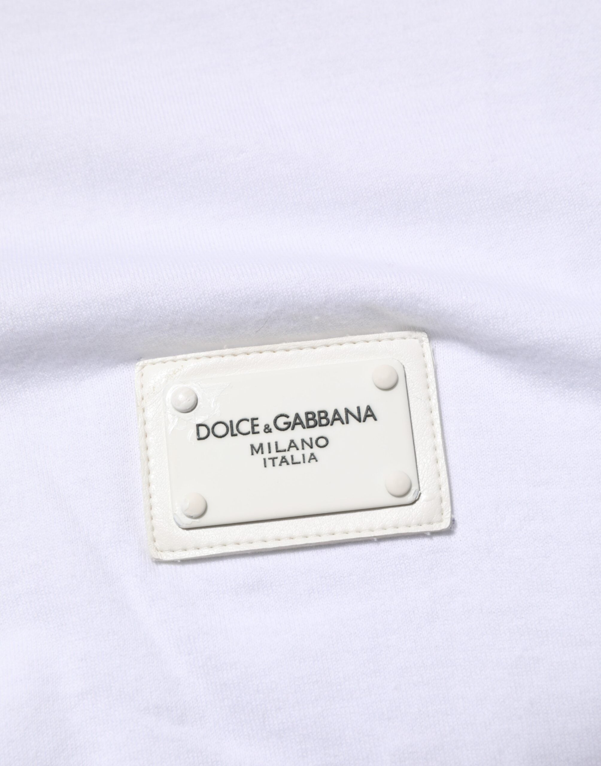 Dolce & Gabbana White Logo Plaque Cotton Crew Neck T-shirt