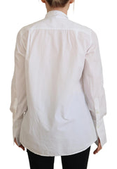 Dolce & Gabbana White Cotton Collared Long Sleeves Formal Top