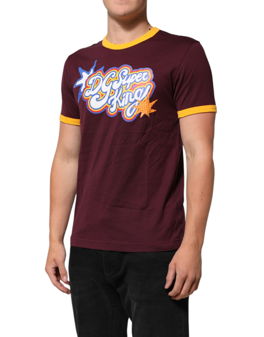 Vinröd bomulls-t-shirt med DG Super King-logotyp