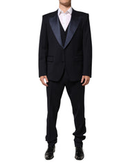 Dolce & Gabbana Black 3 Piece Wool Silk Blend Suit SICILIA