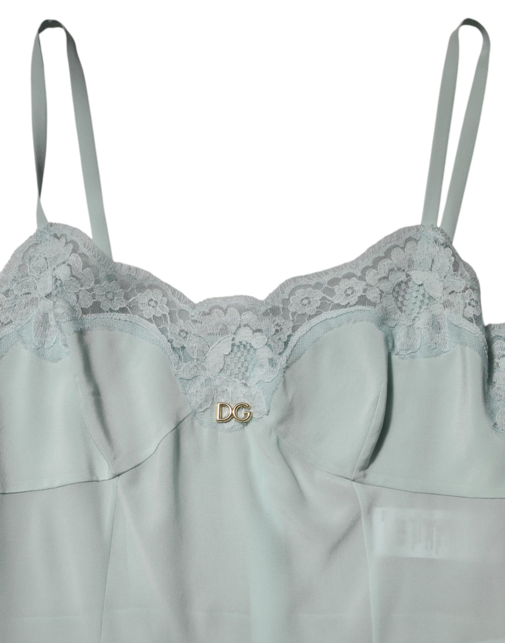 Ljusblå sidenklänning i spets med bodycon-detaljer