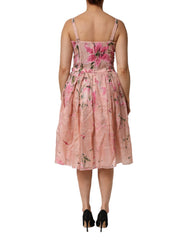 Dolce & Gabbana Pink Cotton Floral Pleated Sleeveless Dress