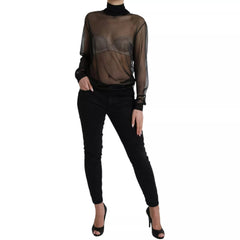 Dolce & Gabbana Black Mesh Turtleneck Sheer Blouse Top