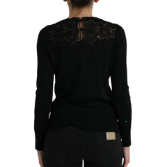 Dolce & Gabbana Black Silk Lace Trim Long Sleeves Blouse Top